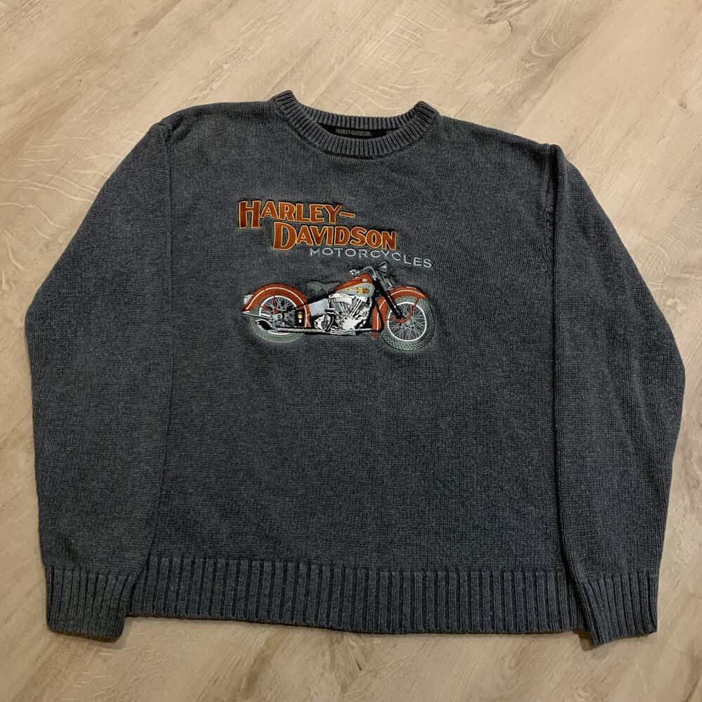 Vintage Y2K Harley-Davidson Motorcycle Embroidered Knit Sweater Men's Medium M